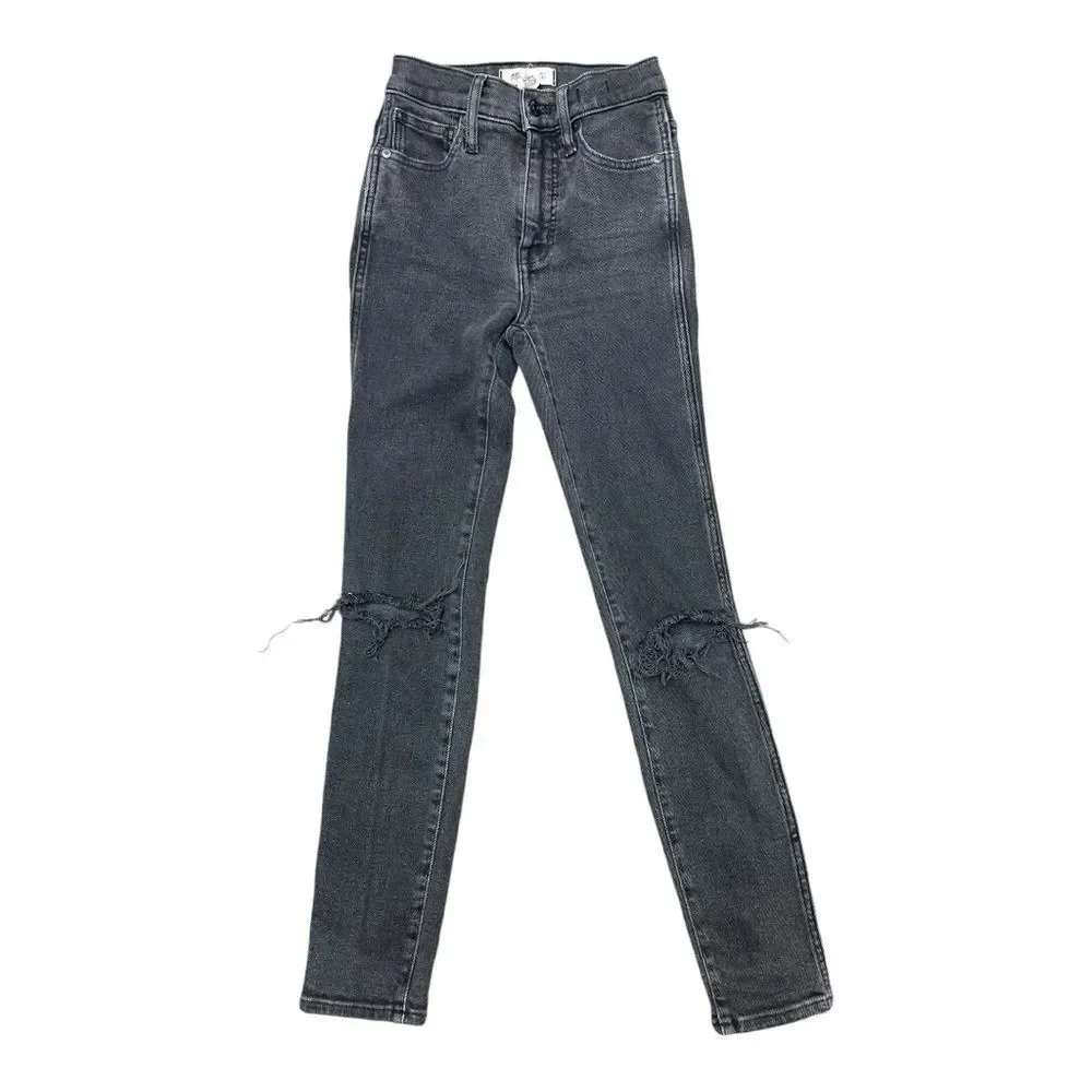 Madewell 10” High-Rise Black Distressed Skinny Jeans Size 24 EUC